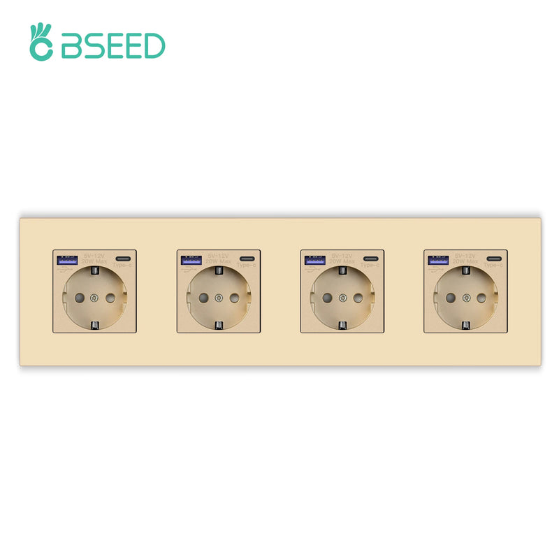 BSEED Single Wall Socket USB Type-C Fast Phone Charge Port Socket 20W Triple Power Plugs Plastic Panel Four Frame Outlets
