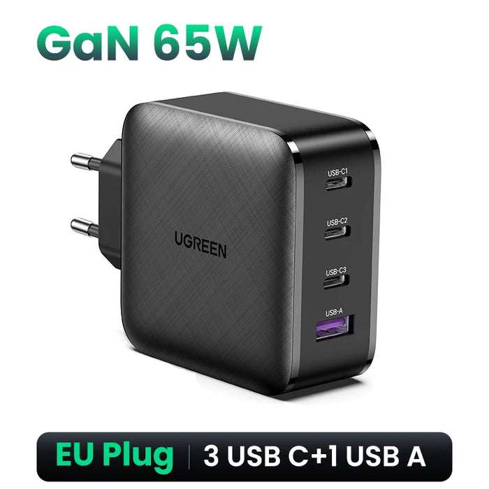 UGREEN PD65W GaN Charger for Tablet Quick 3.0 4.0 SCP Charger for Huawei USB C Charge for Xiaomi Notebook Power Adapter Charger EU Plug 4 Ports CHINA