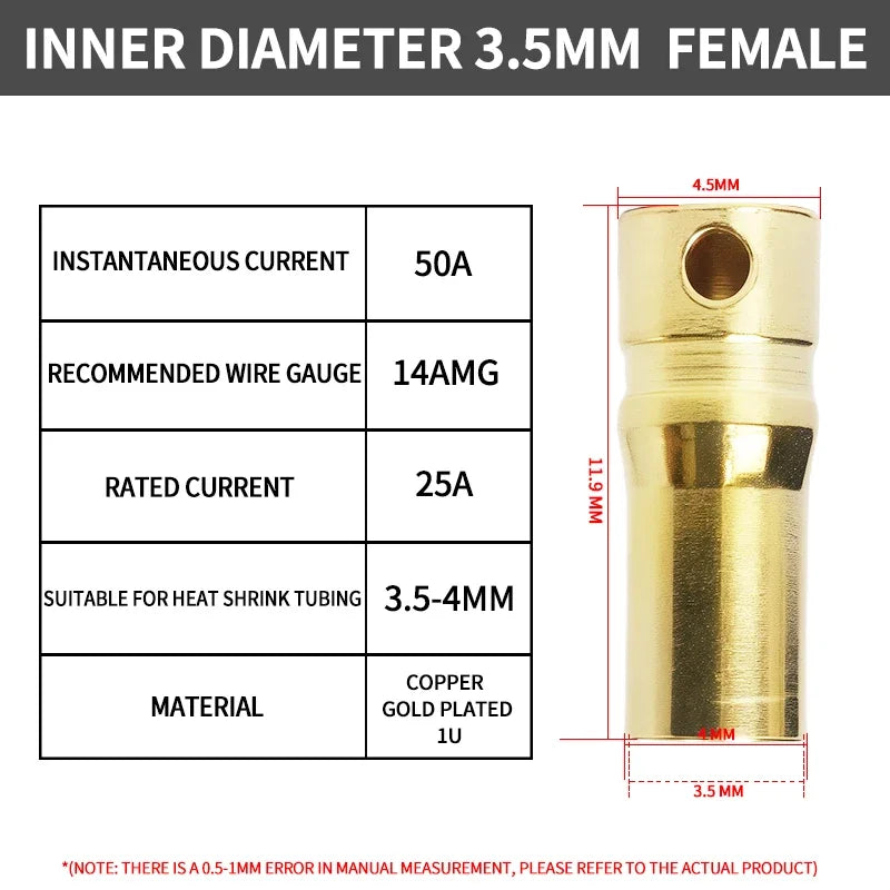 2/3/3.5/4/5/5.5/6/6.5/8mm Aircraft model pure copper Banana Plug Gold Plated Copper Brushless Motor Bullet Connector 40pcs