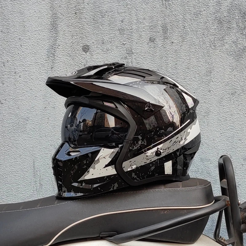 ORZ Motorcycle Riding Helmet Men's and Women's Motorcycle Combination Full Helmet Pull Half Helmet Four Seasons Universal Retro