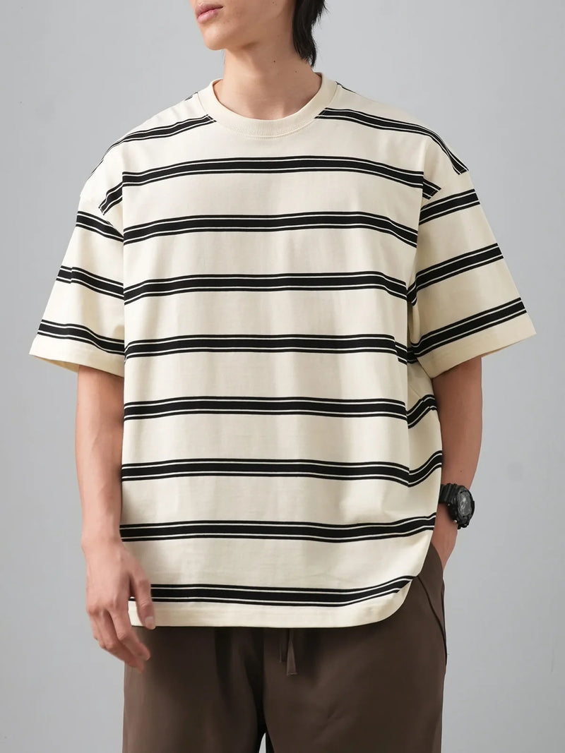 DUKEEN 320G Heavyweight Striped T Shirt for Men Summer Fashion 100% Cotton Crew Neck Short Sleeve Tees Couple Clothing Oversize