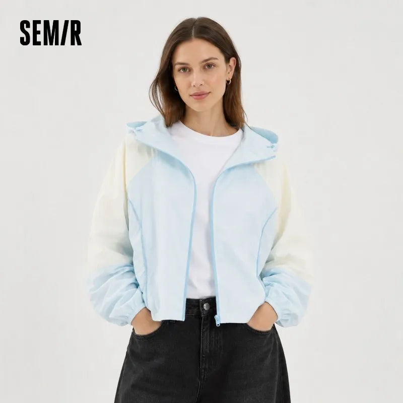 Semir Women Jacket Color Block UV Protection Cool Feeling Loose Short Length Fresh Trendy 2026 Summer Fashion Top