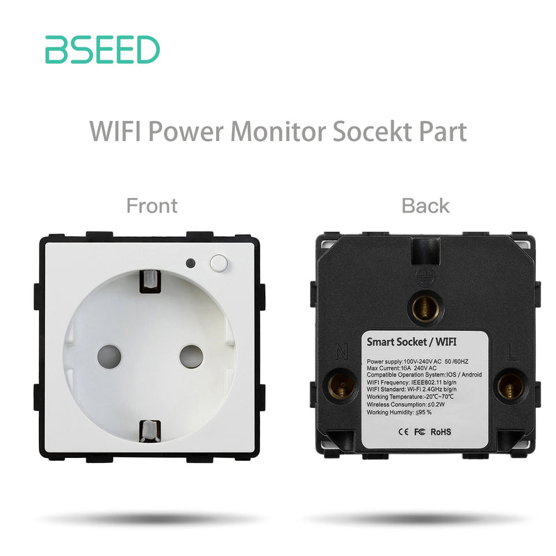 BSEED Matter Touch Light Switch Part Glass Panel Only Smart Switch Work With Tuya Smart Life APP EU Socket Outlets Module
