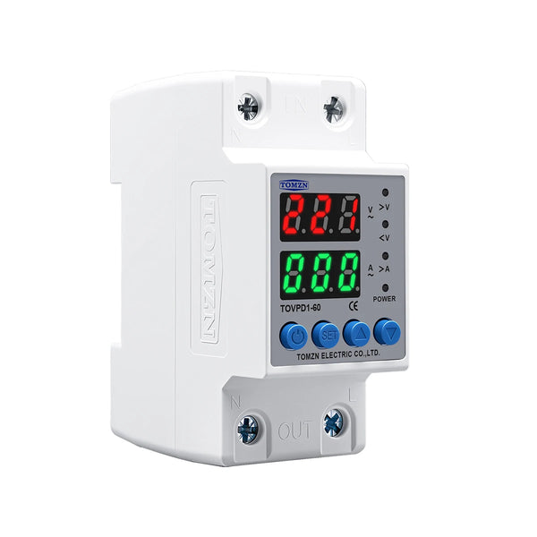 TOMZN Din Rail Dual Display Adjustable Over Under Voltage Current Protective Device Protector Relay 40A 63A 80A 100A 220V 230V