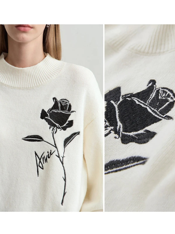 Amii Sweaters for Autumn Winter Women Clothing Cashmere Rose Embroidery Knit 2026 New Loose Long Sleeve Wool Sweater 12444269
