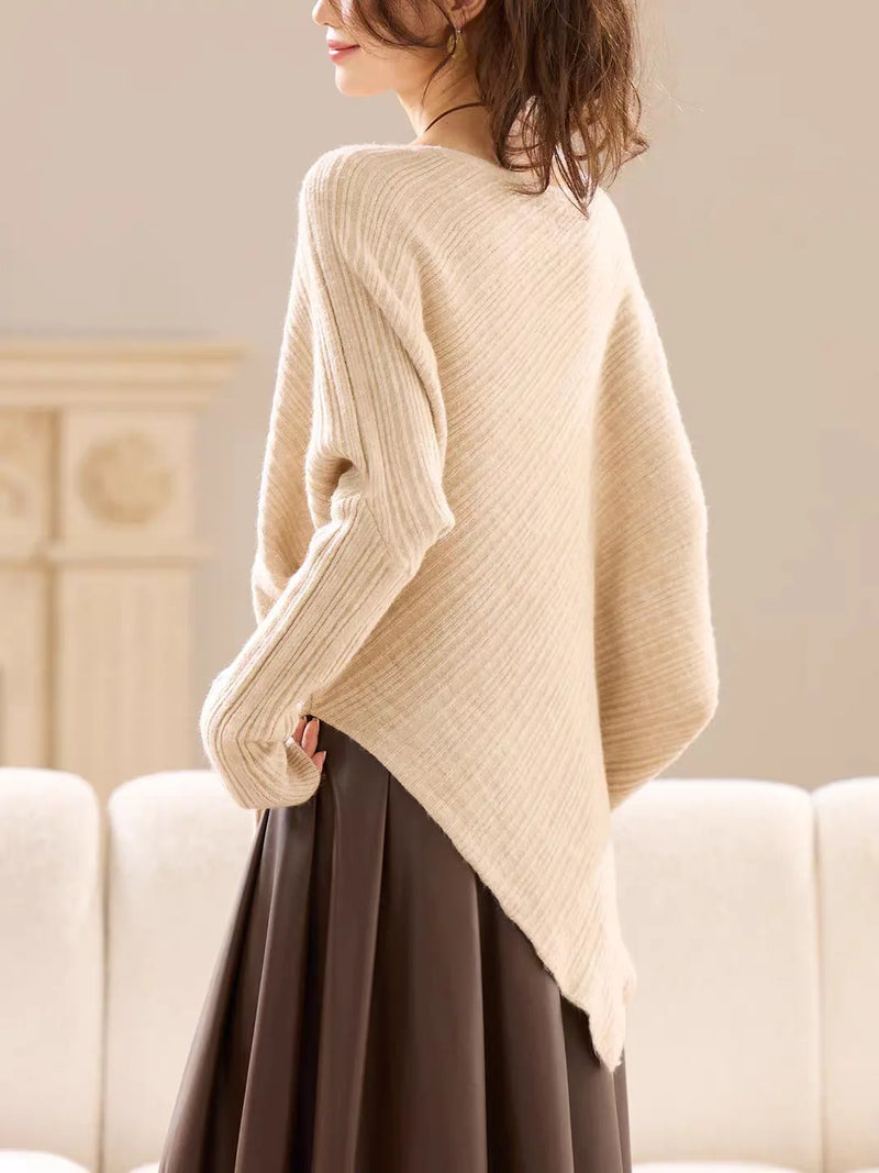 Lazy Wind Bat Sleeve Irregular Sweater Women's Autumn Winter Loose Knitted Bottoming Shirt Premium Ladies Top Pullover Jumper