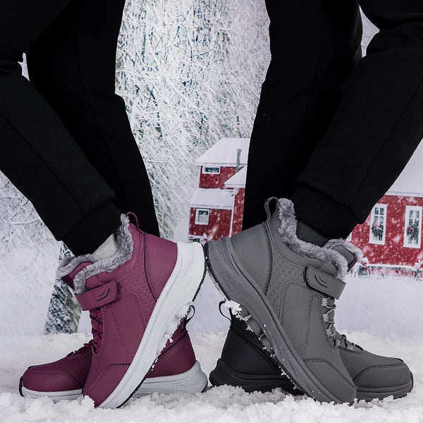 Winter Plush Lined Elderly Shoes PU Leather Non-Slip Rubber Adjustable Strap Warm Snow Boots Comfort Walking Shoes for Elderly