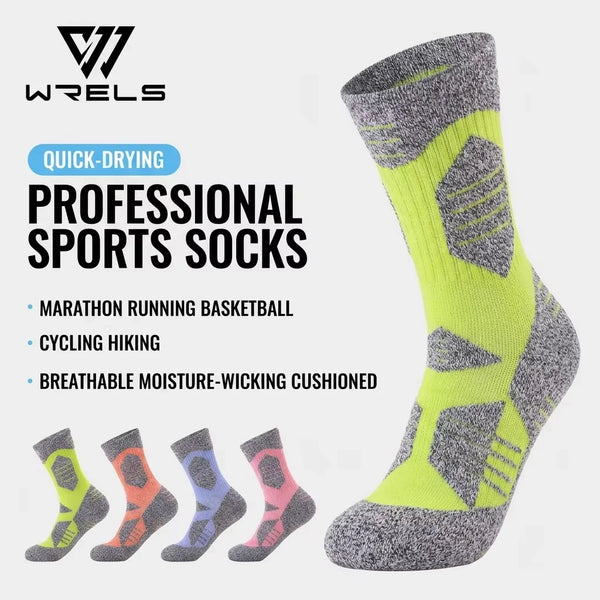 WRELS 1/2/3 Pairs Athletic Crew Socks Cushioned Sports Socks Women Breathable Moisture Wicking Elastic Hiking Mid‑Calf Socks