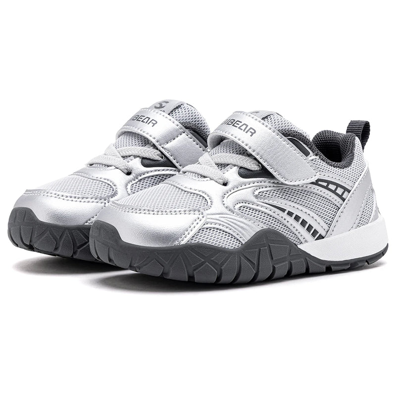 HOBIBEAR Toddler Wide Toe Shoes Hook Loop Walking Sneakers Artificial Leather Mesh Non-Slip Shoes for Little Kids