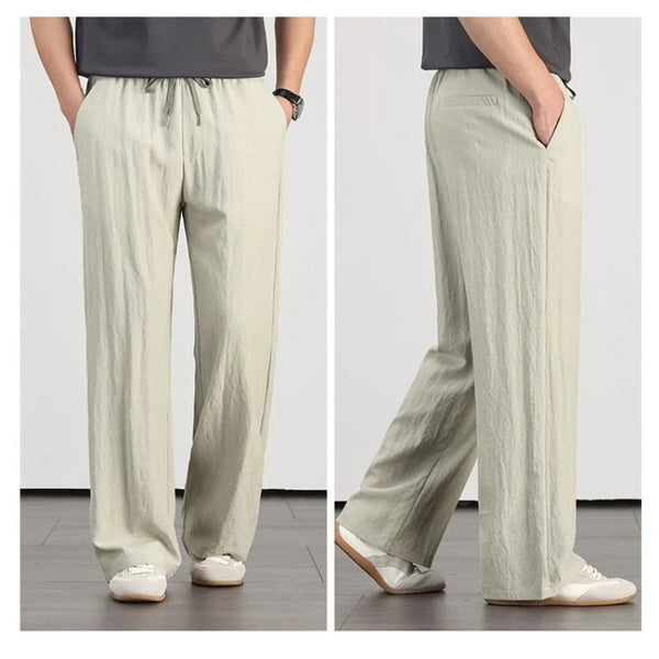 Cool Touch Men’s Summer Pants - Anti-Crease, Breathable & Light, Drawstring Closure, Loose Style for Hot Weather Sunscreen