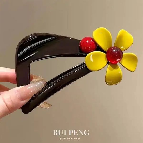 Retro Contrast Color Floral Shark Claw Clip 2026 New Elegant Unique Full Hair Clamp Women Hair Accessories For Updo Hairstyle