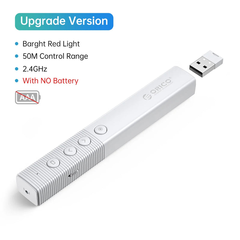 ORICO Presentation Clicker Remote Laser Pointer Wireless USB Presenter Slideshow PowerPoint Clicker 2.4GHz for Google Slides