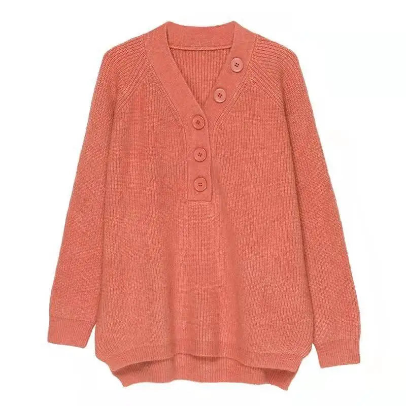 Elegant Female Autumn Winter Clothing Loose Knitting Sweater For Women Long Sleeve Top Casual V Neck Pullover Shirt M-3XL