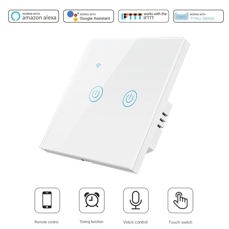 Universal Smart Tuya Switch EU Standard 86 Touch Light Switch WiFi Phone Remote Control Compatible with Alexa & Google Home