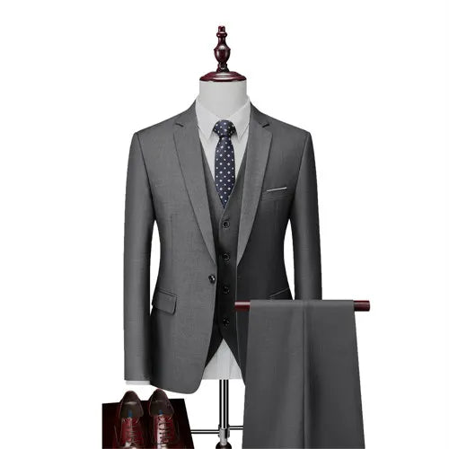 2026 New Men's Suit 3-Pieces Set (Jacket + Pants + Vest) Wedding / Party / Office Slim Blazer Coat + Trousers Asian Size