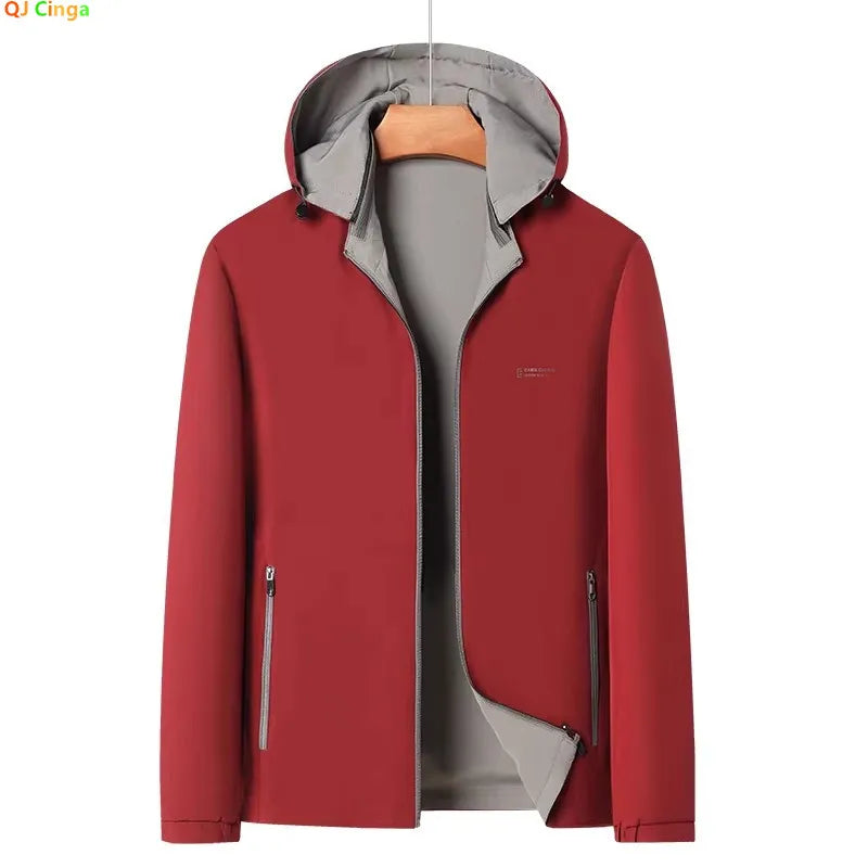 2026 Men's Red Long-Sleeve Hooded Jacket; The Coat Can Be Worn Inside Out, and The Hood Is Removable.