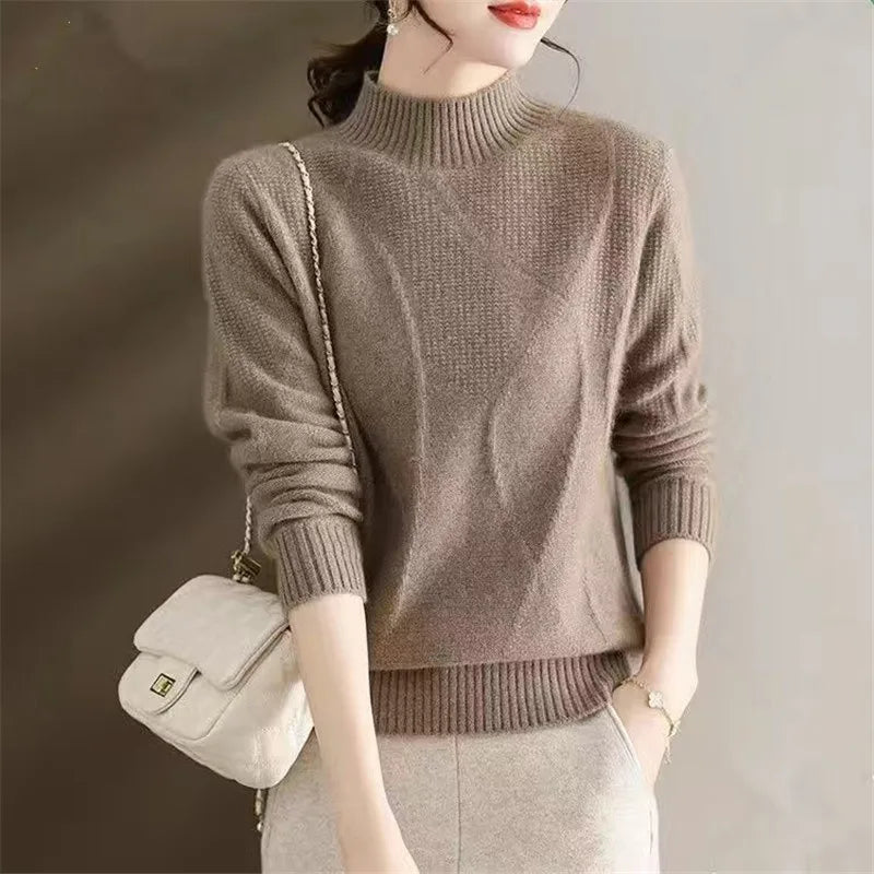 Bottoming Tops Half High Collar Knitting Sweater For Women Casual Autumn Winter Pullovers Thicken Warm Pull Femme свитер