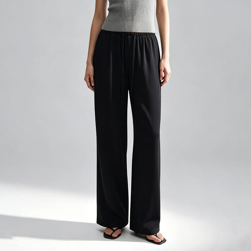 Amii Women's Pants 2026 Summer New Acetate Tie Elastic Waist Wide Leg Trousers Solid Color Casual Loose Pants For Women 12652067