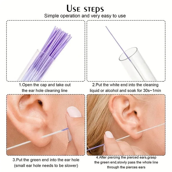 70pcs Unscented Ear Piercing Cleaning Floss,  Ear Tools for Men and Women, Anti-Blocking Ear Piercing Dirt Cleaner Lines