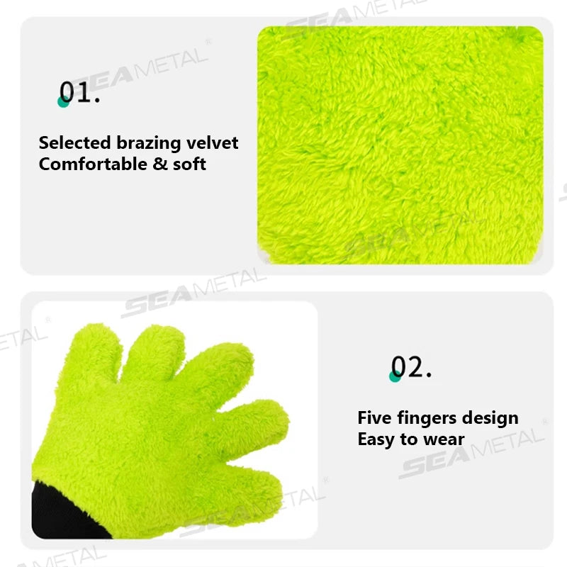 SEAMETAL 5 Finger Car Wash Microfiber Mitt Double Side Scratch Free Cleaning Gloves Dusting Mitts for Car Cleaning Accessories