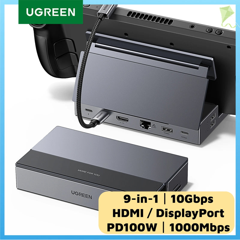 UGREEN Steam Deck Dock 6/9Ports USB C Gaming HUB Foldable Stand 4K HDMI/DisplayPort RJ45 100W 5/10Gbps USB A&C for Rog Legion Go