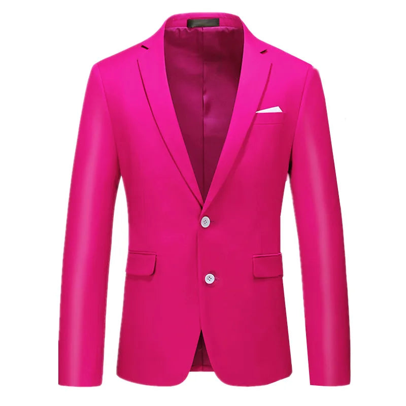 Men's Rose Red Suit Jacket, Wedding/Office Slim-fit Formal Coat, Asian Size M-6XL,Available in Blue, Gray, Black, Purple, Green
