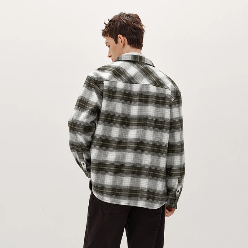 Semir Men Shirt Fleece Lined Plaid Pattern Long Sleeve Loose Fit 2026 Winter Casual Style Layering Wear Everyday Look