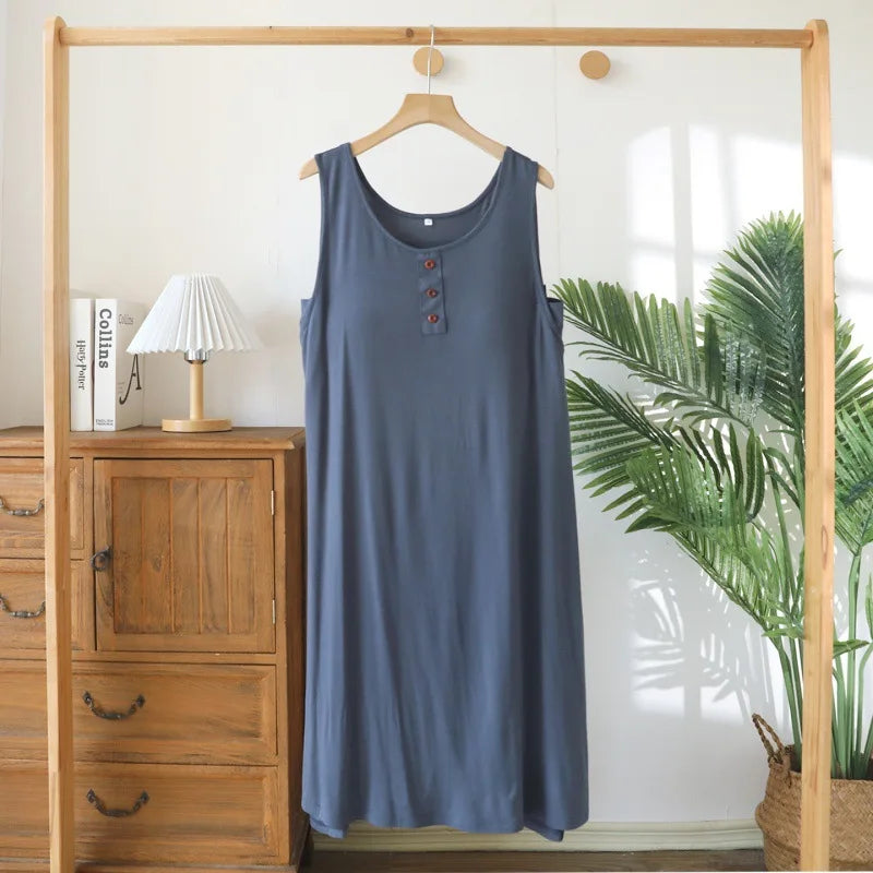 Modal Sleeveless Nightdress Women's Nightgown Solid Color Pajamas Dress Home Wear Chest Cup Summer One Piece Dress Sleepwear