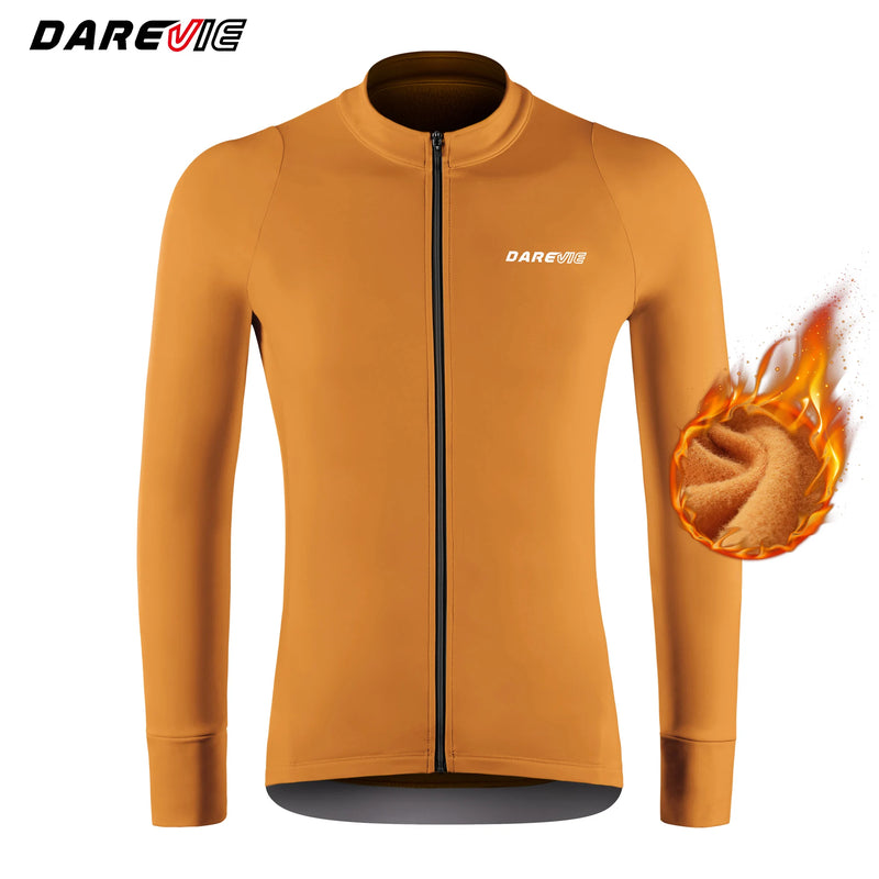 អាវយឺតជិះកង់ DAREVIIE រដូវរងារក្សាភាពកក់ក្តៅ អាវក្រៅធ្វើពីរោមចៀម Pro Level Cycling Jersey Man Anti UV Windproof Cycling Jersey Men