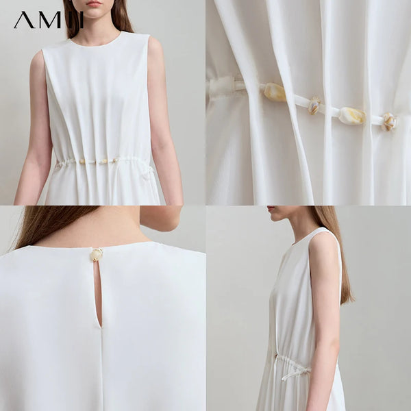រ៉ូប Amii Minimalism រដូវក្តៅឆ្នាំ ២០២៦ វិជ្ជាជីវៈនារី រ៉ូបវែងរលុង ដៃខ្លី ចង្កេះខ្ពស់ រចនាដោយខ្សែអង្កាំ 12542177