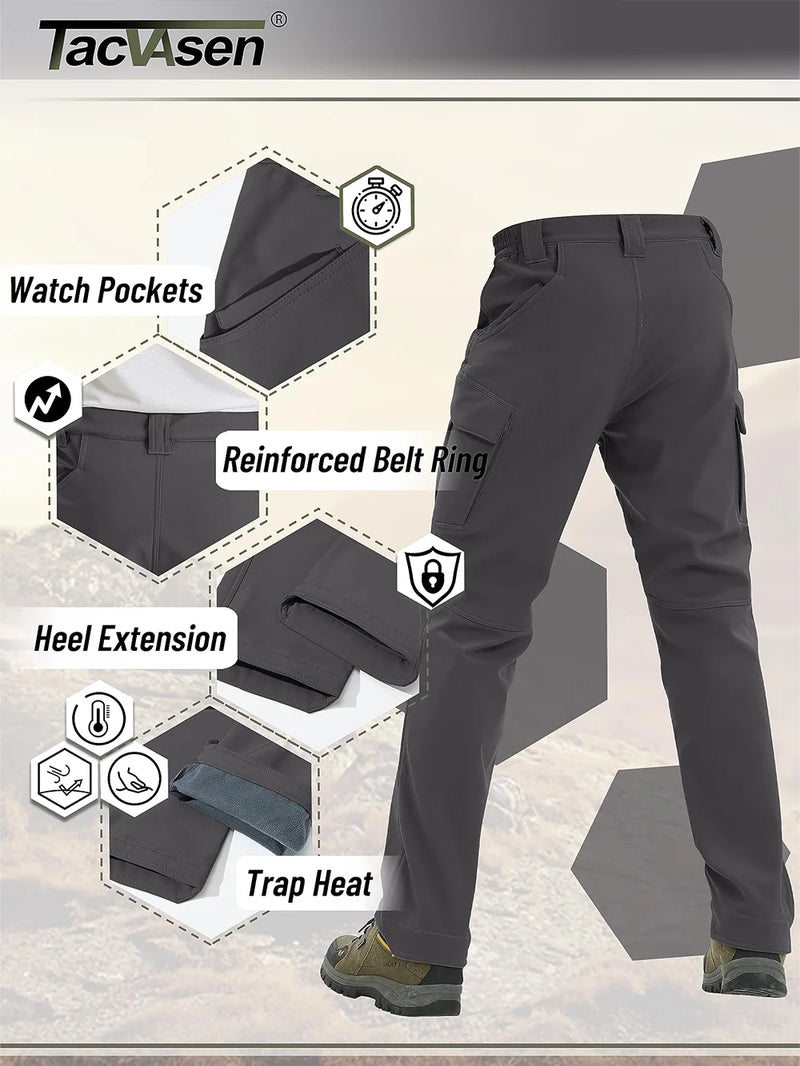 TACVASEN Winter Softshell Warm Pants Mens IX9 Outdoor Hiking Cargo Pants Waterproof Fleece Pants Safari Team Work Trousers