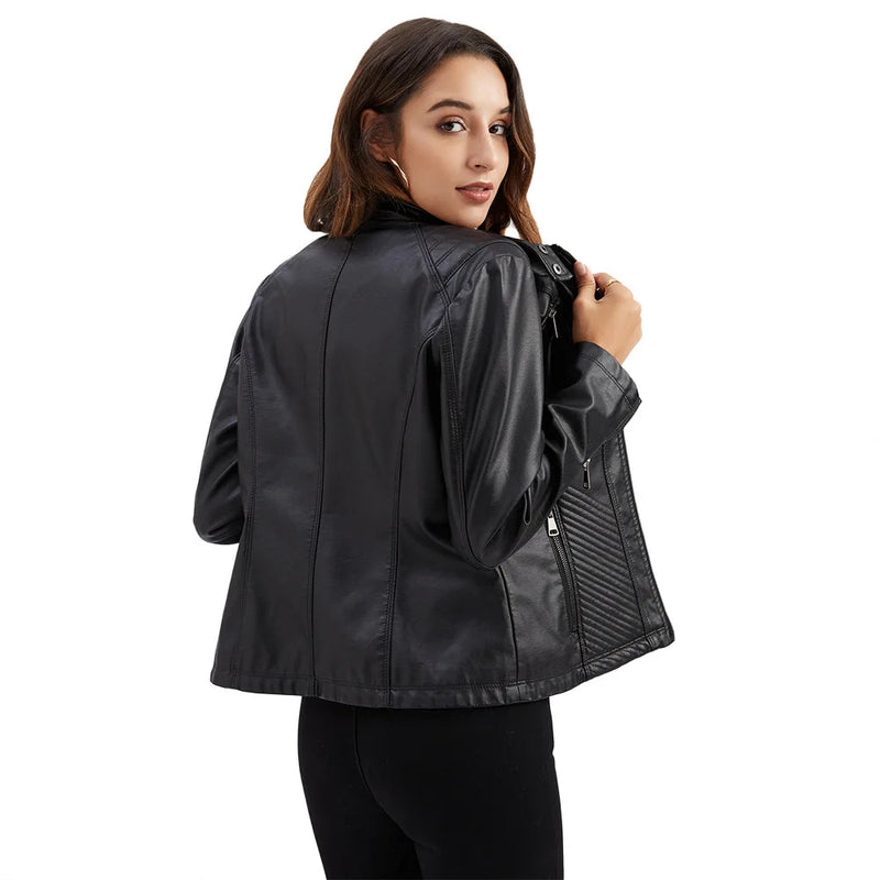 Women Leather Jacket, 2026 Autumn Spring Women's Moto Biker Zipper Jackets Red Black Apricot Coffee Coat Ladies Outerwear S-3XL