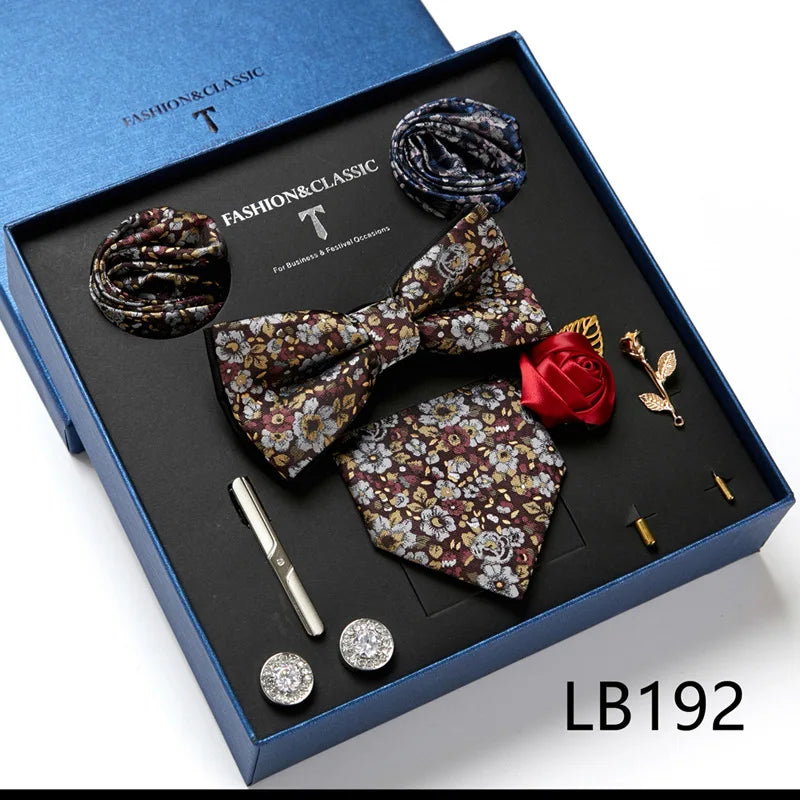 Men's Suit Dress Accessories (Tie + Bow Tie + Square Scarf + Tie Clip + Button + Metal Flower Brooch) 36 Colors To Choose From