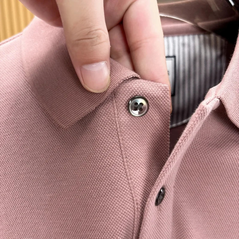 100% Cotton Man Long-Sleeved Polo Shirt Lapel Button Exquisite Pattern Printing Autumn New Polo Shirt Business Casual Men's Wear