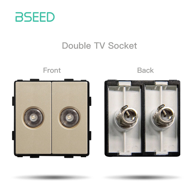 BSEED DIY Modules EU Plastic Panel Gold Double USB Socket Internet CAT5 RJ45 ST TV Power Socket Wall-Mounted Free Combination