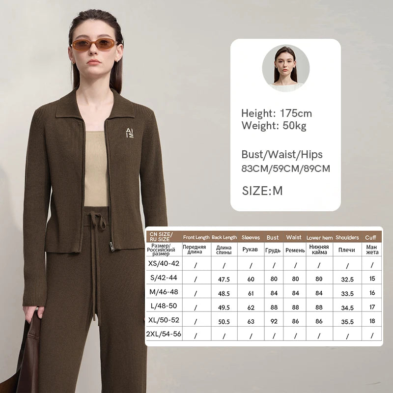 AMII Cardigan for Women 2026 Autumn New Minimalist Commuter Embroidery Versatile Slim Knitting Casual Wide-leg Trousers 12543128