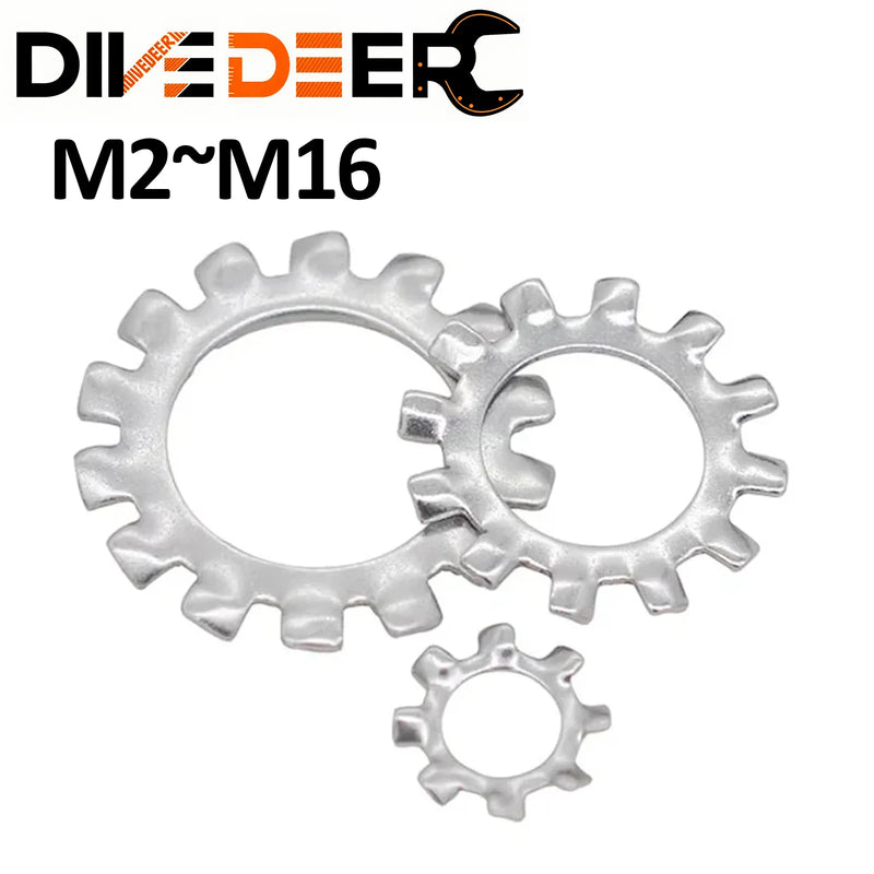 M2 M2.5 M3 M4 M5 M6 M8 M10 M12 M16 1 Types 304 Stainless Steel Internal and External Toointethed Serrated Lock Washer Gasket