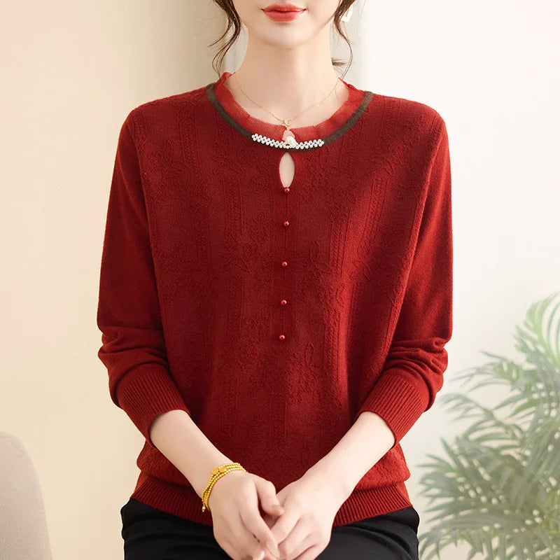 Woman Clothing New Autumn Winter Knitwear Women's Sweater Printed Long Sleeve Blouse Female Spring Pullover Tops Bottom Wear