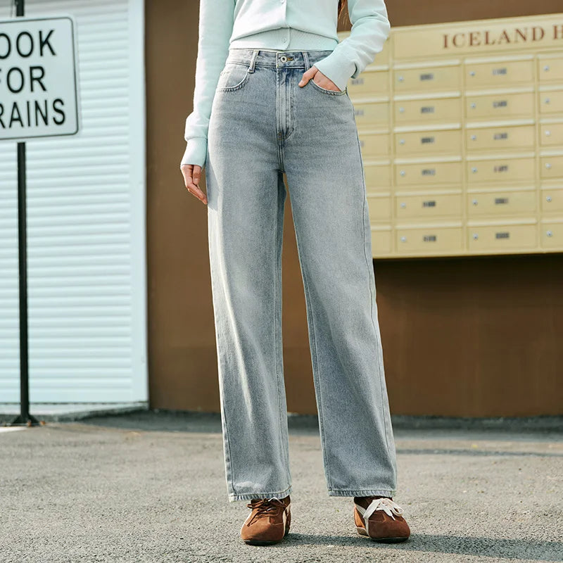 Semir Jeans For Women 2026 Spring Blend Distressed Long Demin Pants Comfort Basic Vintage Versatile Wide Leg Trousers