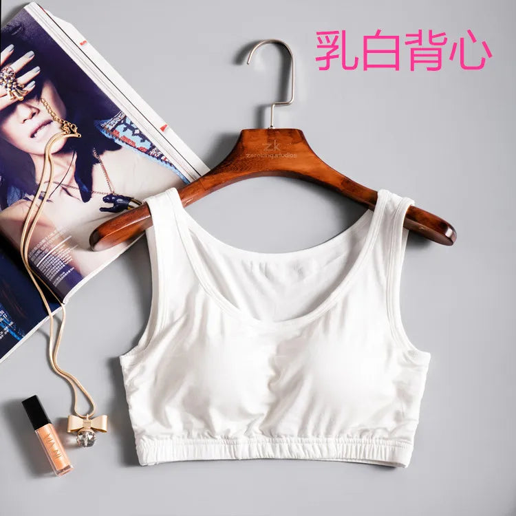 Modal Rimless Bra Underwear Nightwear Women's Tube Top Chest Pad Integrated Small Sling Vest One Piece Sleepwear Pajamas