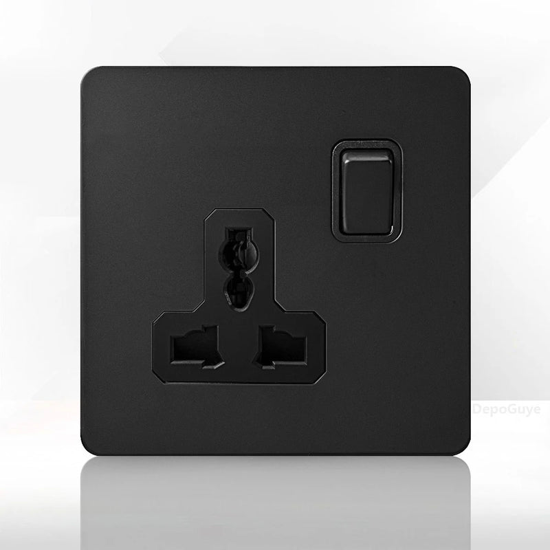 86 Type Retro Switch 1-4 Gang 2 Way Wall Light Brass Lever Toggle Switch Black Matte Stainless Steel Panel EU FR Power Outlet
