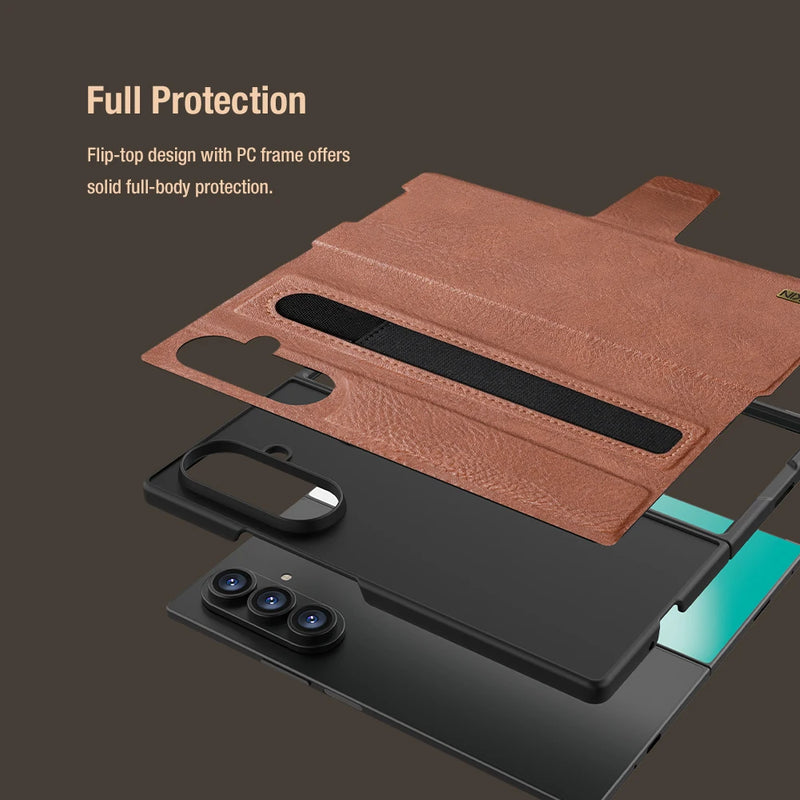 Nillkin For Samsung Galaxy Z Fold 7 5G Case Aoge Vintage Leather Case Card Pocket Book Cover For Galaxy Z Fold 7 With S-Pen Slot