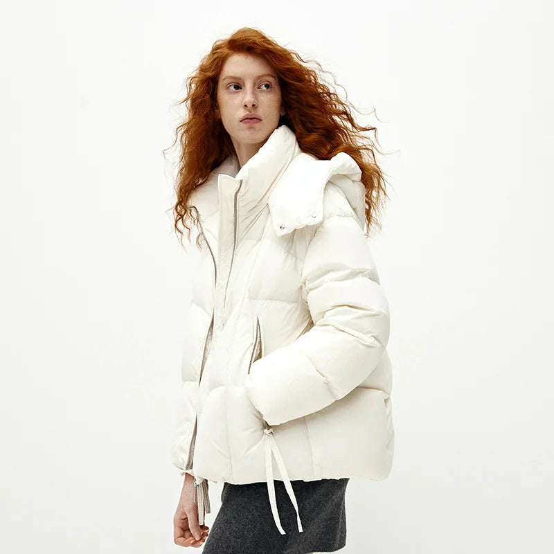 Semir Women Down Jacket 90 Percent Down Fill Hooded Design Loose Fit Mid Length Solid Color Warm Insulation 2026 Winter