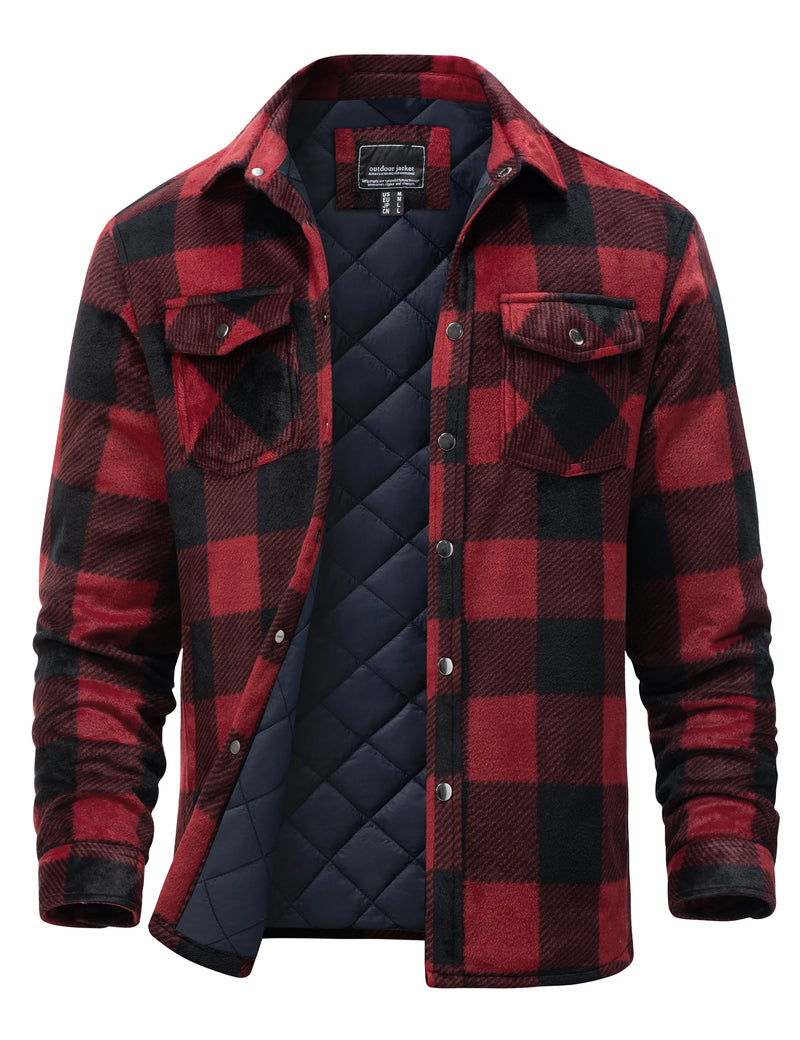 TACVASEN Men's  Quilted Lined Plaid Flannel Jacket Winter Shirt Long Sleeve Button Casual Thickened Coat with 5 Pockets Outwear