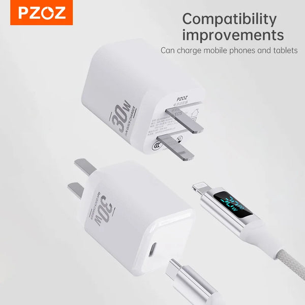 PZOZ 30W GaN Charger PD Fast USB Type C Charger For iPhone 16 15 14 13 12 Mobile Phone Charger USB C PD3.0 QC3.0 Quick Charging