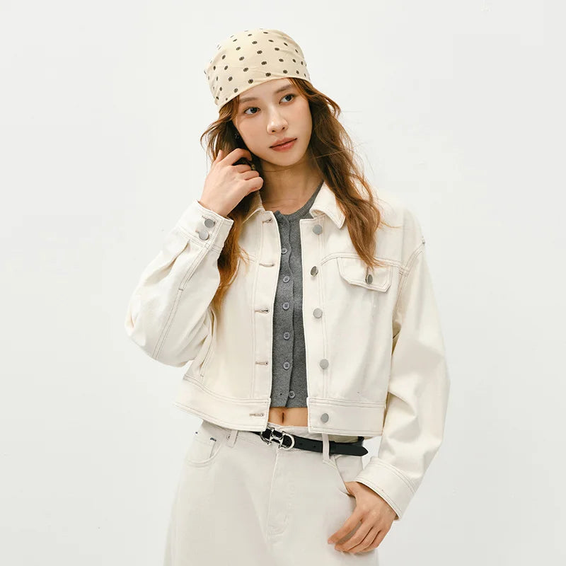 Semir Vintage Jacket Women 2026 Spring Short Lapel Drop Shoulder Loose Distressed Cargo Streetwear Stylish Outerwear