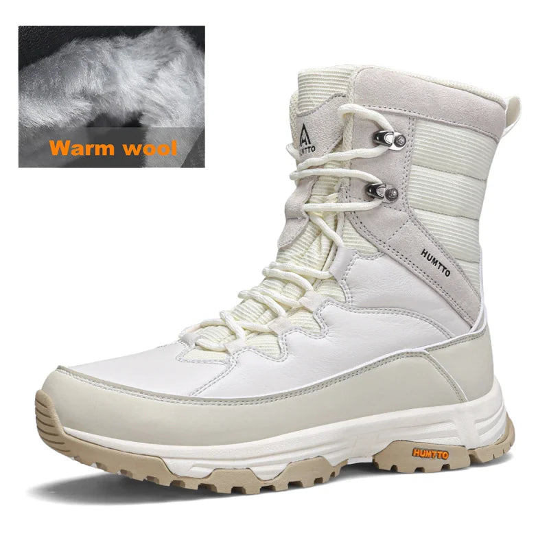 HUMTTO Winter Warm Wool Trekking Boots for Women Leather Hiking Shoes Outdoor Camping Women's Sports Shoes Non-slip Sneakers