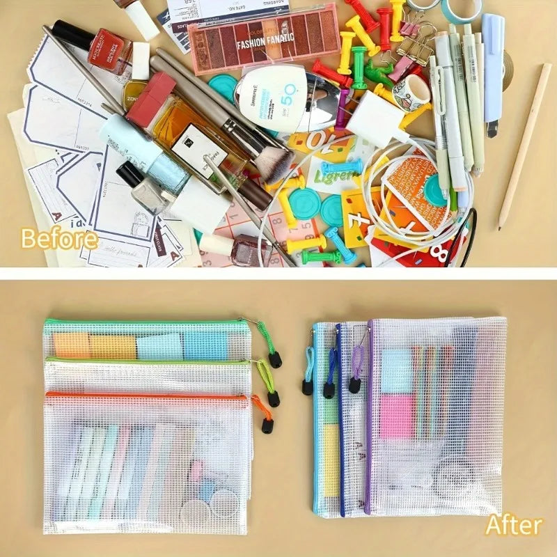 5pcs A5 PVC Mesh Zipper Bags - Storage Pouches for Documents Suitable for Home, School, And Travel. Versatile document folder