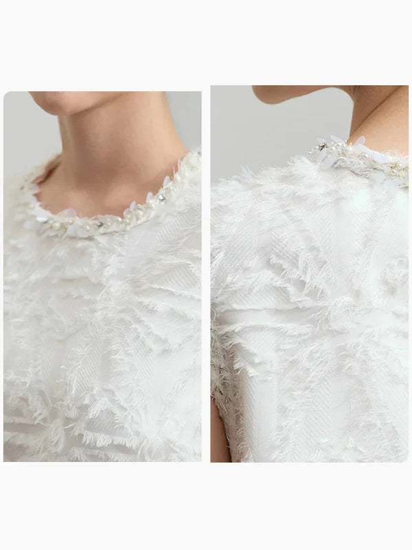 Amii Minimalist Crew Neck Fringed Dress 2026 Summer Elegant Fragrant Bead Piece Webbing H-shaped Commuter Vest Dress 12521042