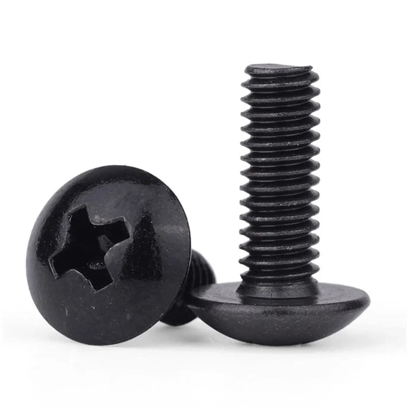 DIVEDEER 10~100pcs M2 M2.5 M3 M3.5 M4 M5 M6 Black Plated Electronic Carbon Steel Cross Phillips Truss Mushroom Head Screw Bolt